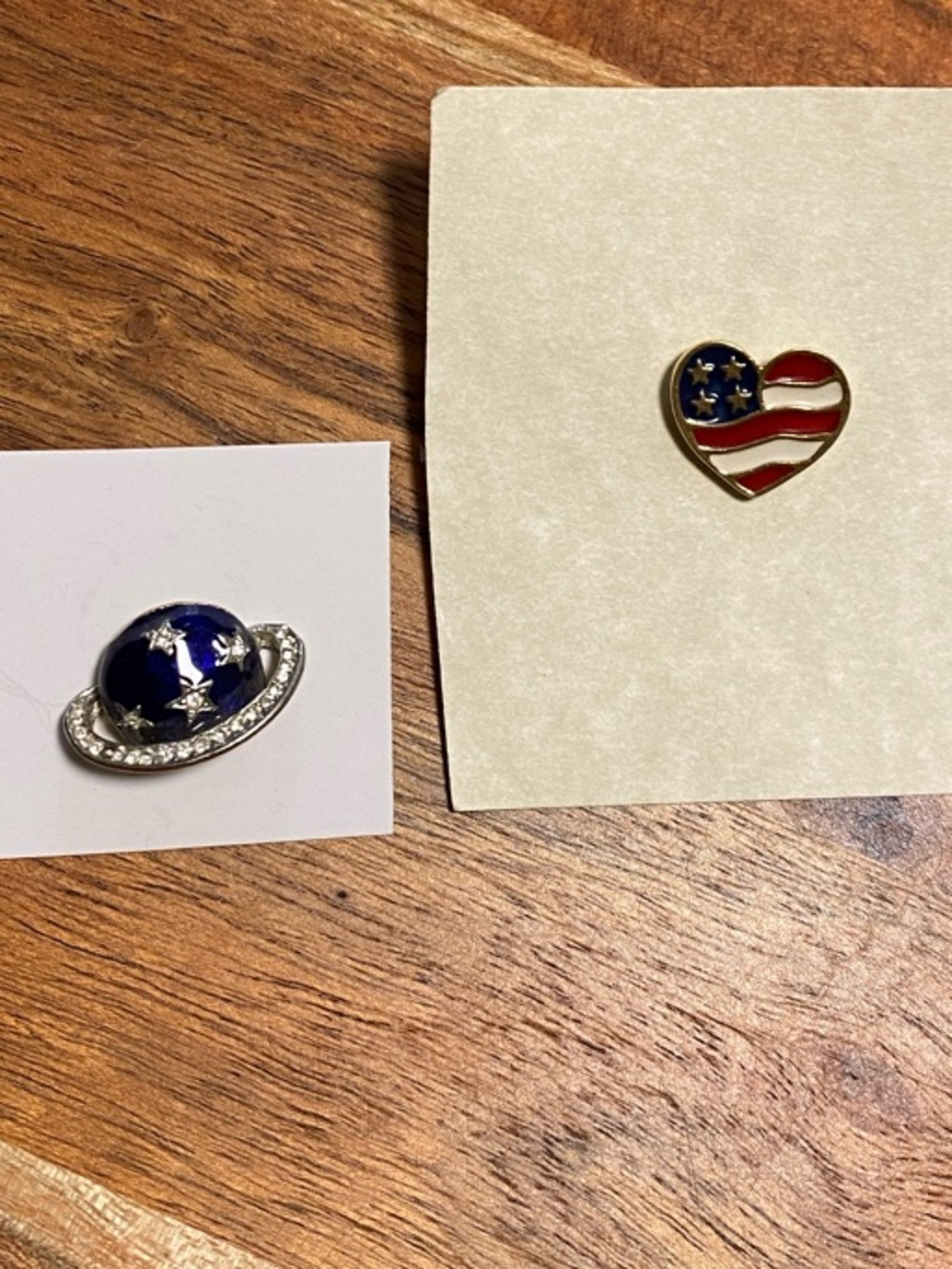 Patriotic Heart and Saturn Planet Enamel Pin Set